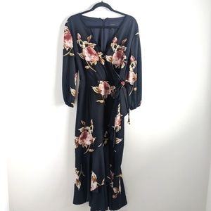Alex Marie Black Floral Faux Wrap Maxi Dress Long Sleeve 14